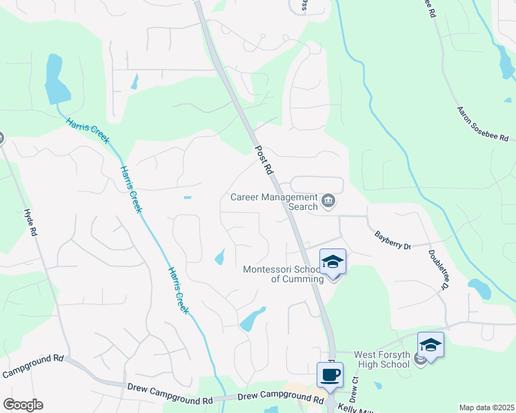 map of restaurants, bars, coffee shops, grocery stores, and more near 4675 Allistair Drive in Cumming