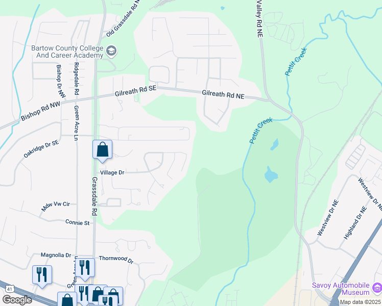 map of restaurants, bars, coffee shops, grocery stores, and more near 115 Benfield Circle Southeast in Cartersville