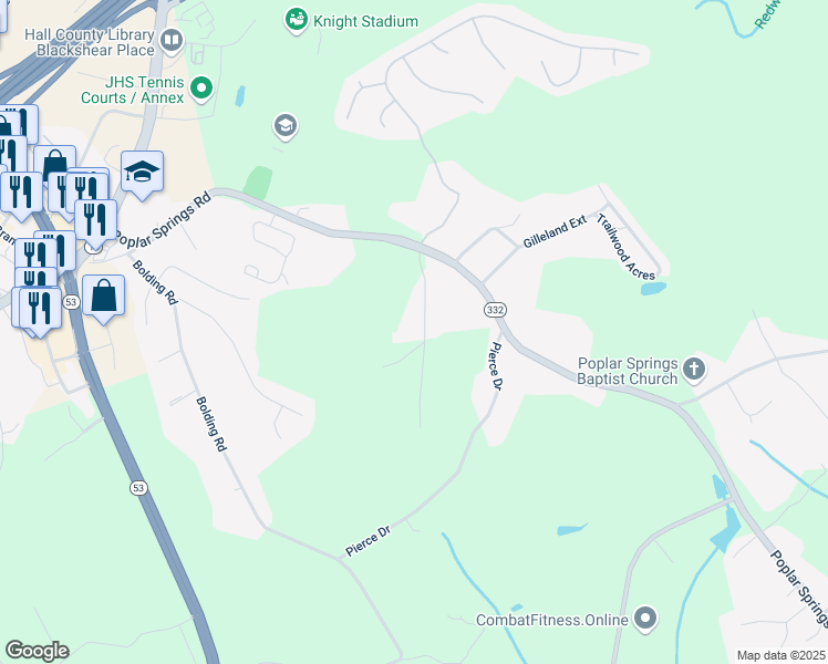 map of restaurants, bars, coffee shops, grocery stores, and more near 3456 Bell Road in Gainesville