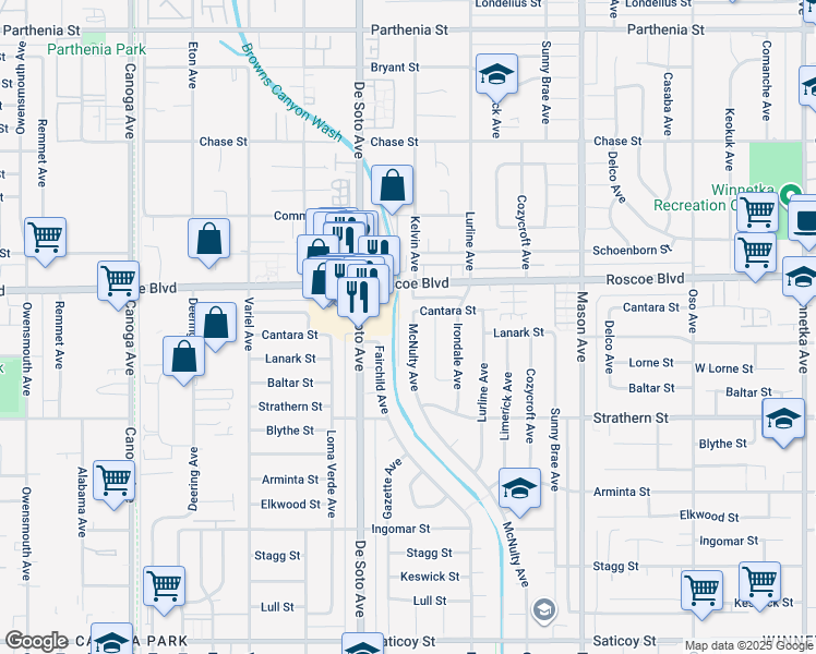 map of restaurants, bars, coffee shops, grocery stores, and more near 8159 McNulty Avenue in Los Angeles