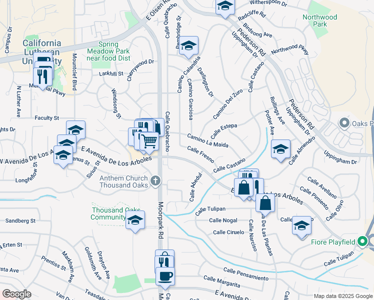 map of restaurants, bars, coffee shops, grocery stores, and more near 738 Calle Fresno in Thousand Oaks