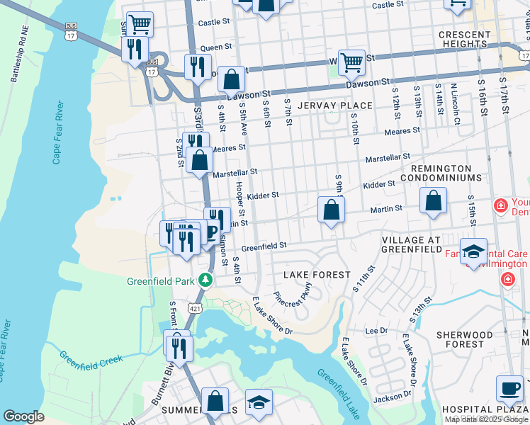 map of restaurants, bars, coffee shops, grocery stores, and more near 1408 South 6th Street in Wilmington