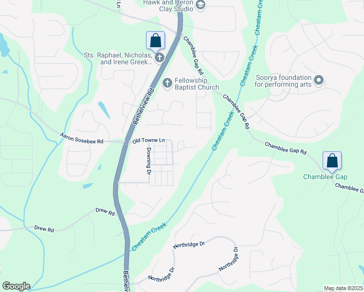 map of restaurants, bars, coffee shops, grocery stores, and more near 3850 Meeting Street in Cumming