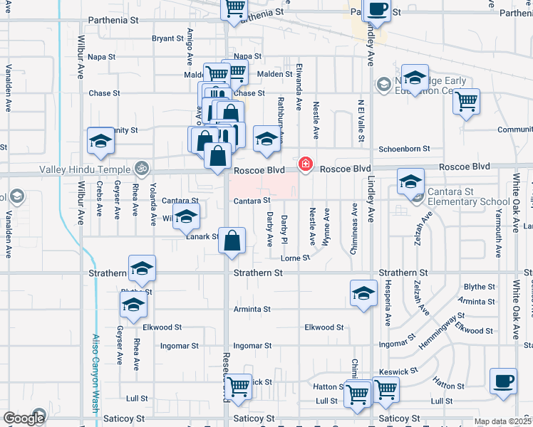 map of restaurants, bars, coffee shops, grocery stores, and more near 8115 Darby Place in Los Angeles