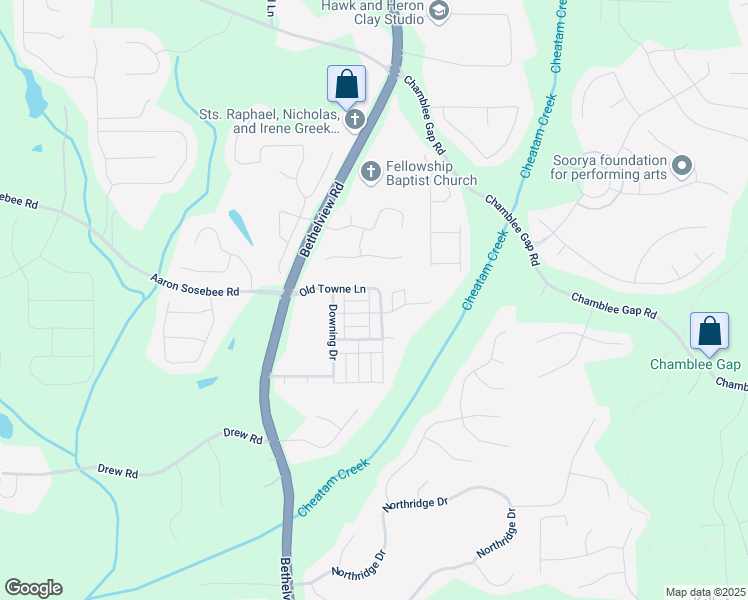 map of restaurants, bars, coffee shops, grocery stores, and more near 3562 Old Towne Lane in Cumming