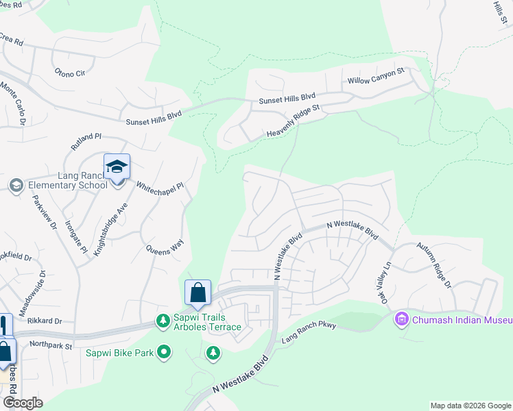 map of restaurants, bars, coffee shops, grocery stores, and more near 2880 Venezia Lane in Thousand Oaks