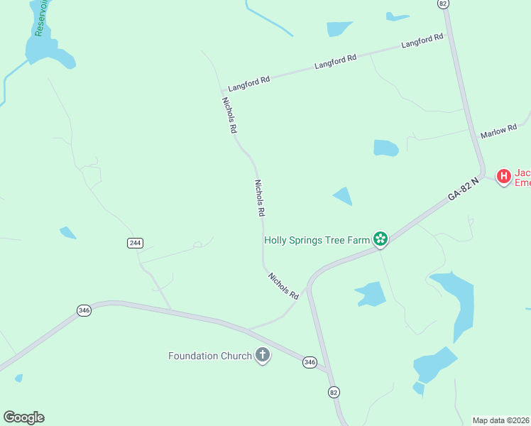 map of restaurants, bars, coffee shops, grocery stores, and more near 492 Nichols Road in Pendergrass