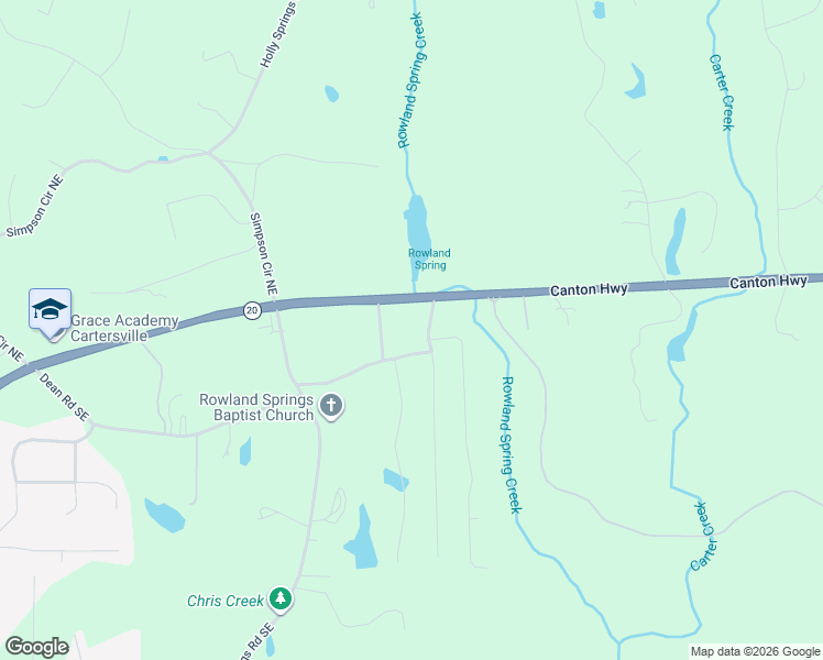 map of restaurants, bars, coffee shops, grocery stores, and more near 17 West Oak Drive in Cartersville