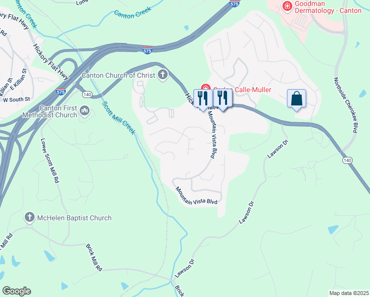 map of restaurants, bars, coffee shops, grocery stores, and more near 500 Autumn Ridge Drive in Canton