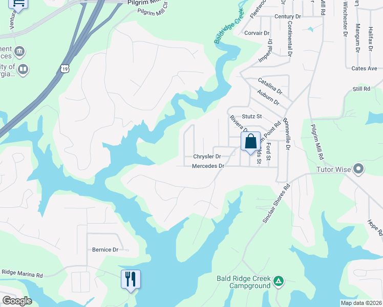 map of restaurants, bars, coffee shops, grocery stores, and more near 5540 Mercedes Drive in Cumming