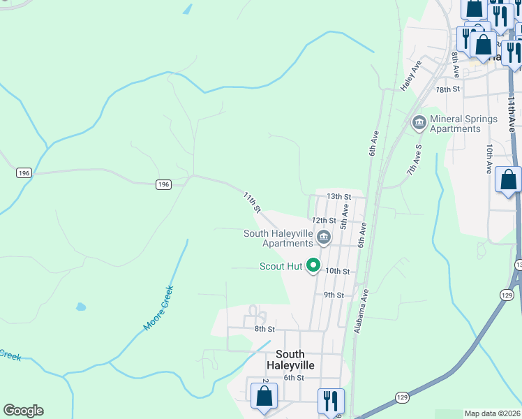map of restaurants, bars, coffee shops, grocery stores, and more near in Haleyville