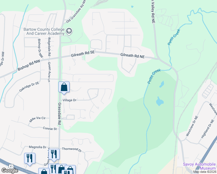 map of restaurants, bars, coffee shops, grocery stores, and more near 95 Benfield Circle in Cartersville