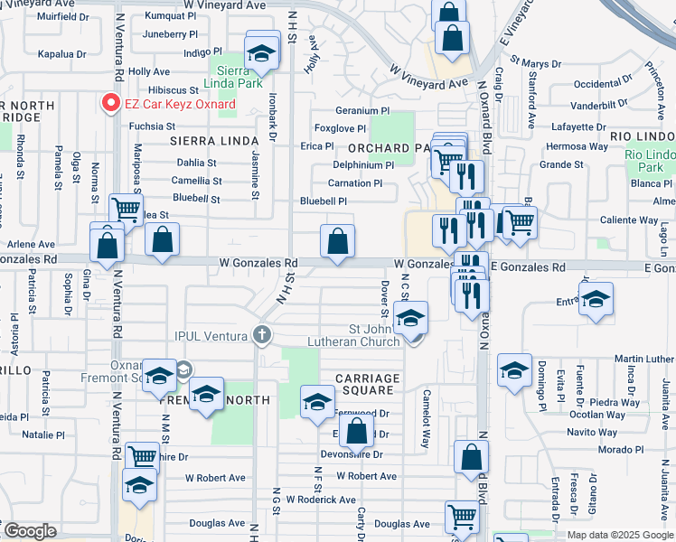 map of restaurants, bars, coffee shops, grocery stores, and more near 620 West Gonzales Road in Oxnard