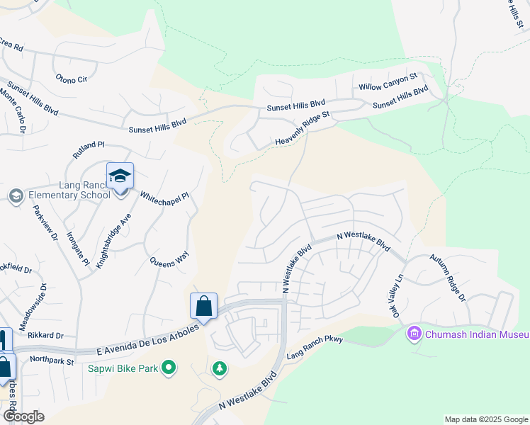 map of restaurants, bars, coffee shops, grocery stores, and more near 2892 Venezia Lane in Thousand Oaks