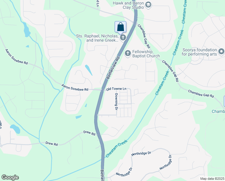 map of restaurants, bars, coffee shops, grocery stores, and more near 3438 Old Towne Lane in Cumming
