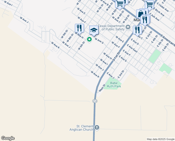 map of restaurants, bars, coffee shops, grocery stores, and more near 1026-1098 West 3rd Street in Muleshoe