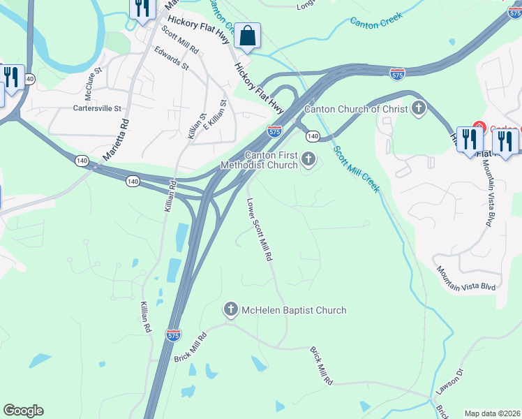 map of restaurants, bars, coffee shops, grocery stores, and more near 729 Lewis Road in Canton