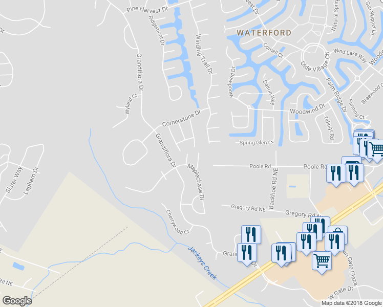map of restaurants, bars, coffee shops, grocery stores, and more near 1010 Plum Leaf Court in Leland
