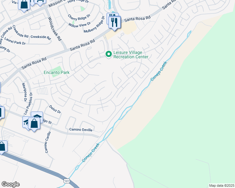 map of restaurants, bars, coffee shops, grocery stores, and more near 24113 Village 24 in Camarillo