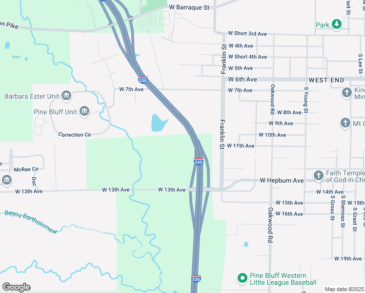map of restaurants, bars, coffee shops, grocery stores, and more near 6303 West 13th Avenue in Pine Bluff