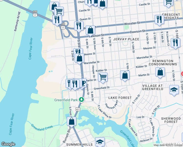 map of restaurants, bars, coffee shops, grocery stores, and more near 1305 South 4th Street in Wilmington