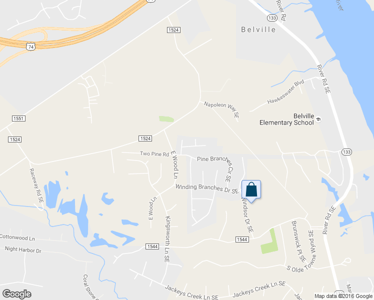 map of restaurants, bars, coffee shops, grocery stores, and more near 10007 Burning Bush Ridge Court in Leland