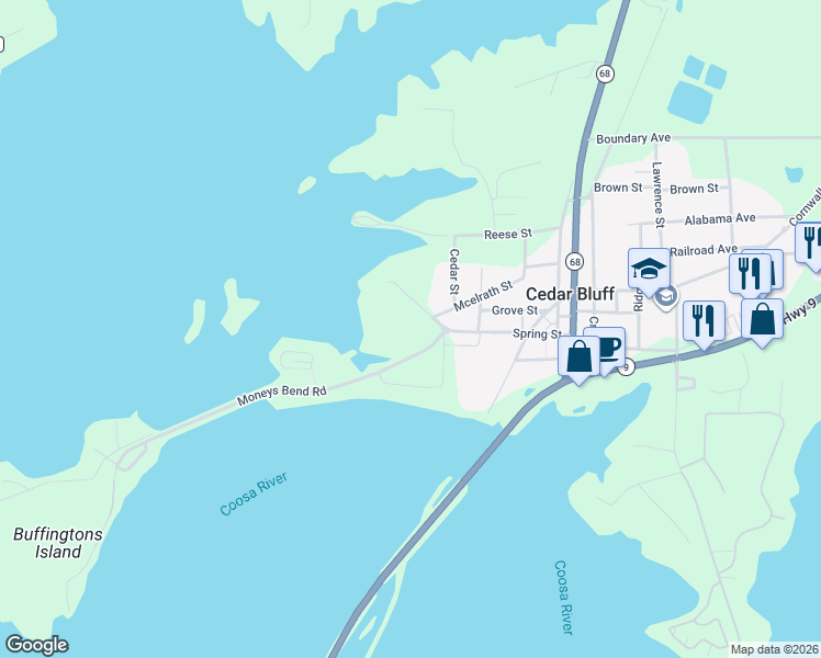 map of restaurants, bars, coffee shops, grocery stores, and more near 3190 Mcelrath Street in Cedar Bluff