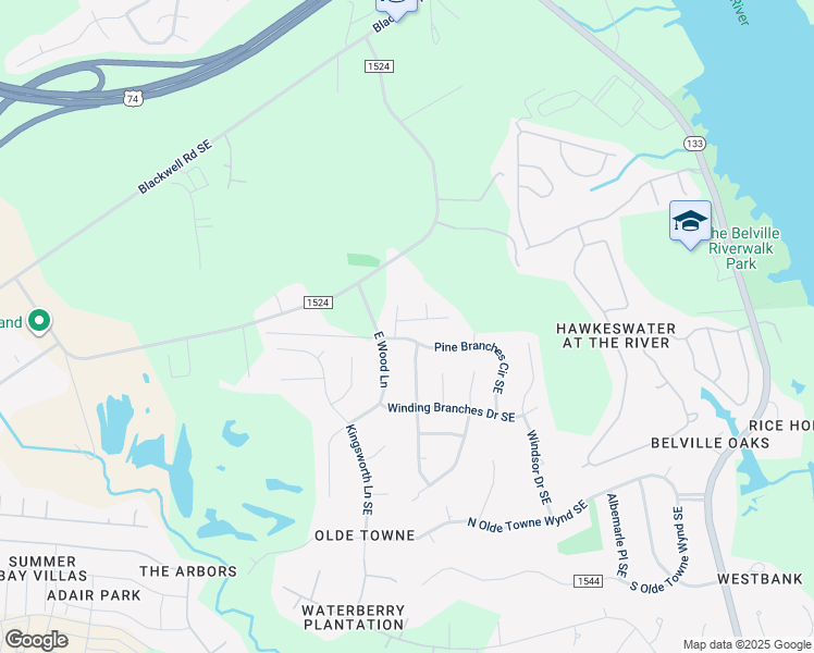 map of restaurants, bars, coffee shops, grocery stores, and more near 10007 Burning Bush Ridge Court in Leland