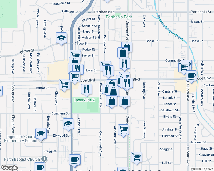 map of restaurants, bars, coffee shops, grocery stores, and more near in Los Angeles