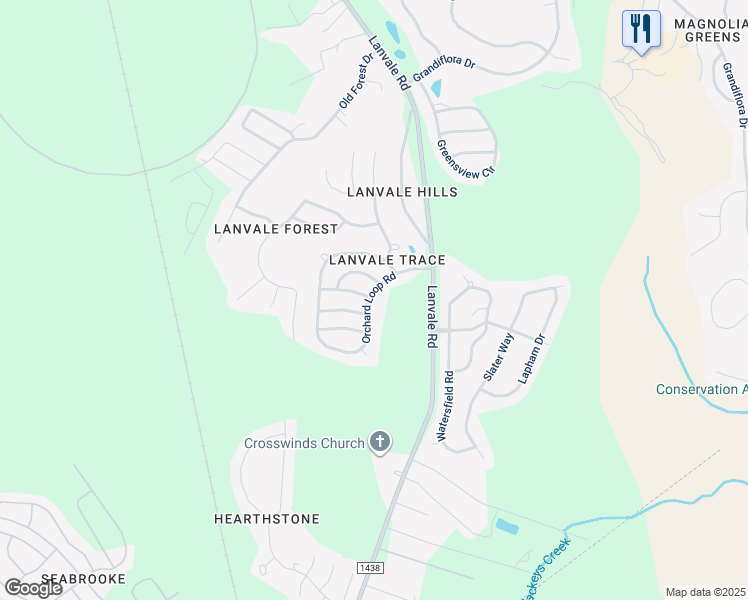 map of restaurants, bars, coffee shops, grocery stores, and more near 8673 Orchard Loop Road in Leland