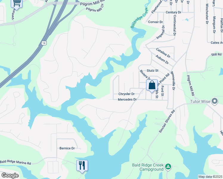 map of restaurants, bars, coffee shops, grocery stores, and more near 5635 Mercedes Drive in Cumming