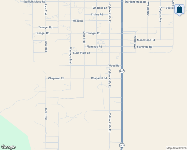 map of restaurants, bars, coffee shops, grocery stores, and more near 55888 Chaparral Road in Yucca Valley