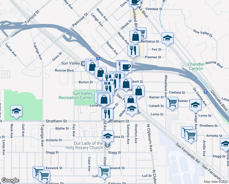 map of restaurants, bars, coffee shops, grocery stores, and more near in Los Angeles