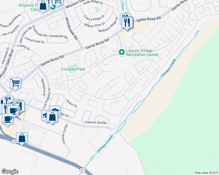 map of restaurants, bars, coffee shops, grocery stores, and more near 17131 Village 17 in Camarillo