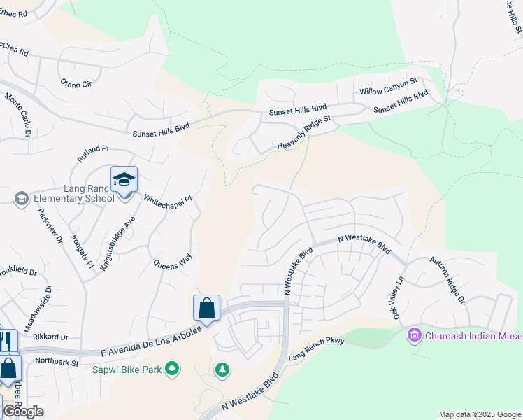 map of restaurants, bars, coffee shops, grocery stores, and more near 2909 Venezia Lane in Thousand Oaks