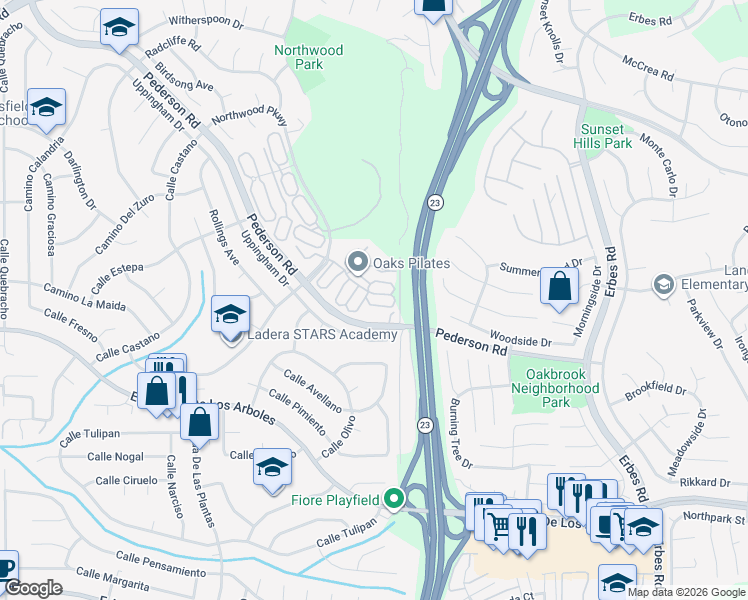 map of restaurants, bars, coffee shops, grocery stores, and more near 2948 Ponderosa Circle in Thousand Oaks