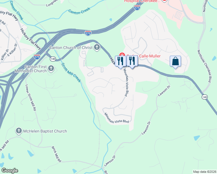 map of restaurants, bars, coffee shops, grocery stores, and more near 510 Autumn Ridge Drive in Canton
