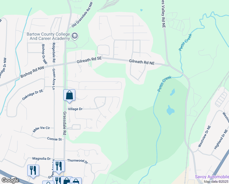 map of restaurants, bars, coffee shops, grocery stores, and more near 133 Evergreen Trail Southeast in Cartersville
