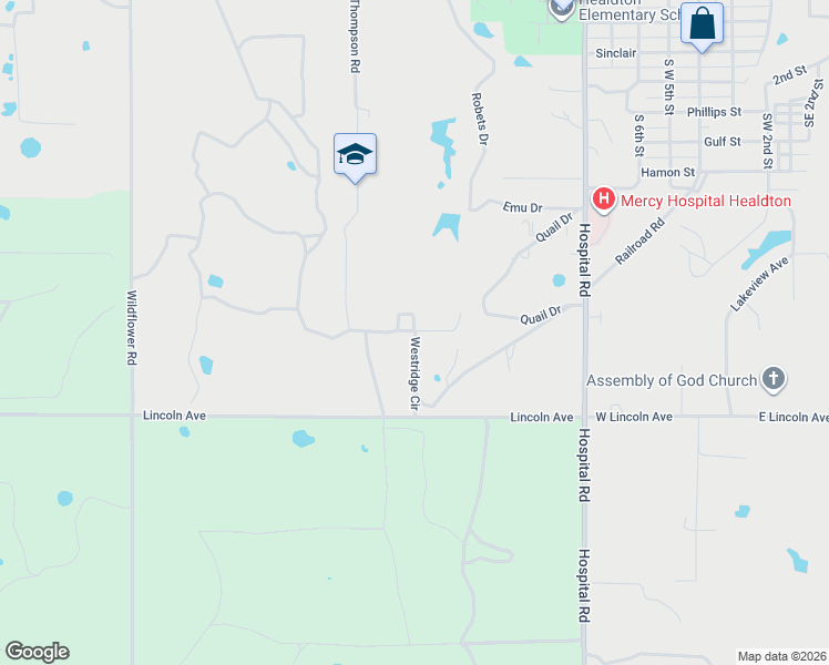 map of restaurants, bars, coffee shops, grocery stores, and more near 188 Westridge Road in Healdton