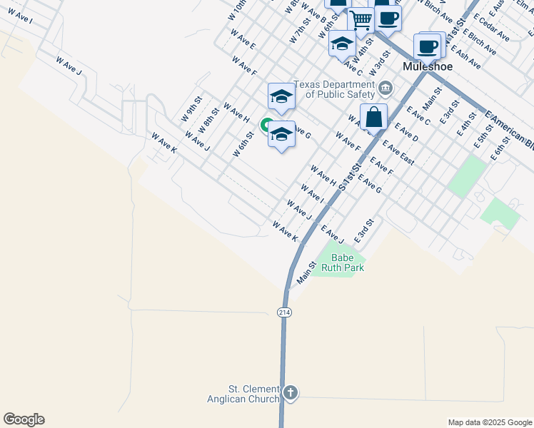 map of restaurants, bars, coffee shops, grocery stores, and more near 1026 West 3rd Street in Muleshoe