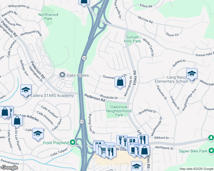 map of restaurants, bars, coffee shops, grocery stores, and more near 1774 Alderwood Place in Thousand Oaks