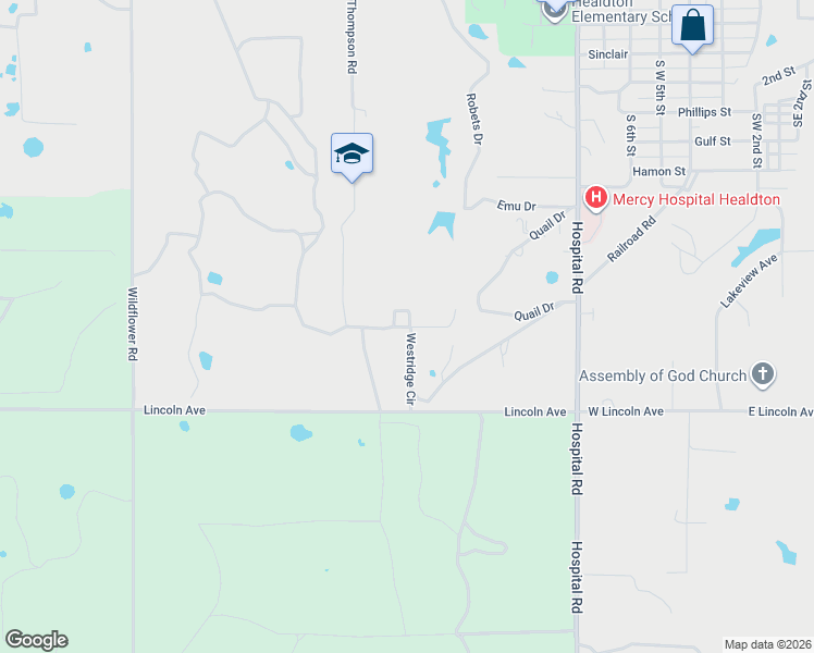 map of restaurants, bars, coffee shops, grocery stores, and more near 188 Westridge Road in Healdton