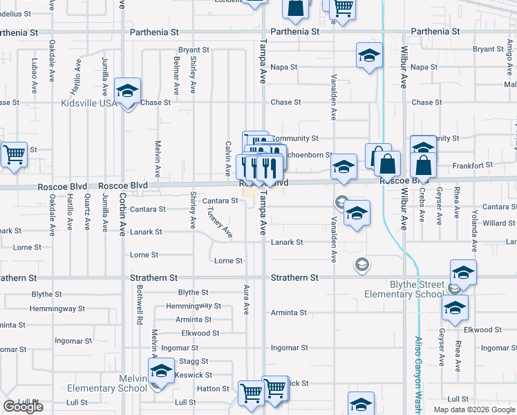 map of restaurants, bars, coffee shops, grocery stores, and more near in Los Angeles