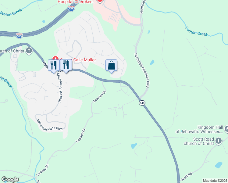 map of restaurants, bars, coffee shops, grocery stores, and more near 114 Oak Crest Circle in Canton