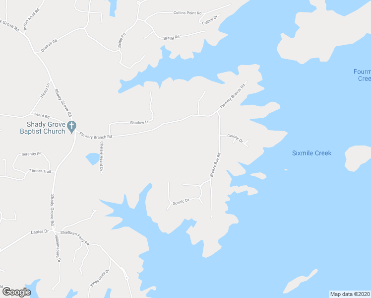 map of restaurants, bars, coffee shops, grocery stores, and more near 7155 Flowery Branch Road in Cumming