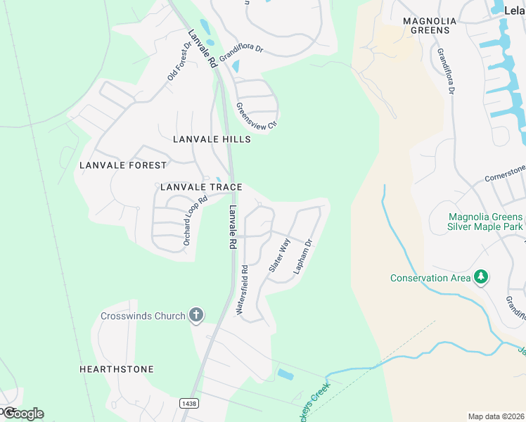 map of restaurants, bars, coffee shops, grocery stores, and more near 124 Woodford Road Northeast in Leland