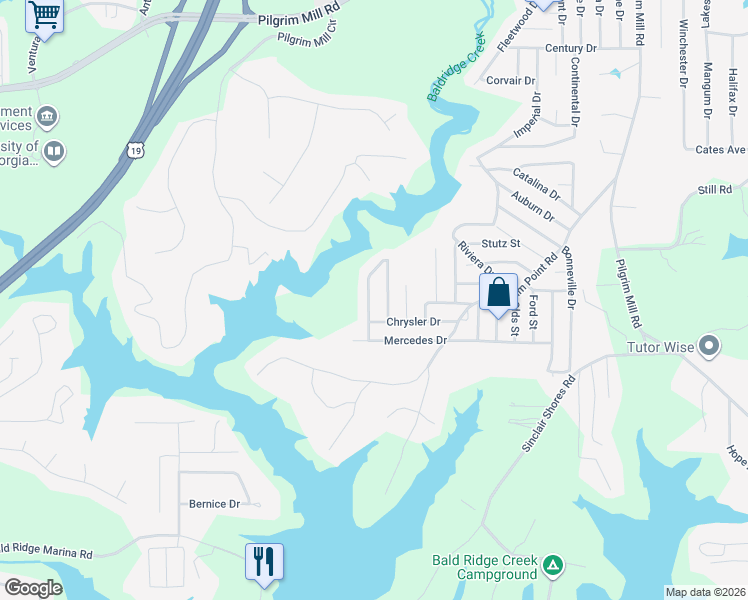 map of restaurants, bars, coffee shops, grocery stores, and more near 5660 Mercedes Drive in Cumming