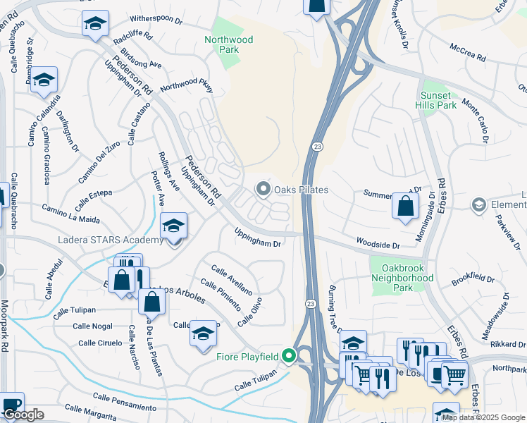 map of restaurants, bars, coffee shops, grocery stores, and more near 2948 Ponderosa Circle in Thousand Oaks