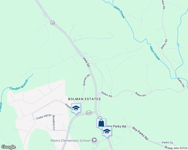 map of restaurants, bars, coffee shops, grocery stores, and more near 2405 Candler Road in Gainesville