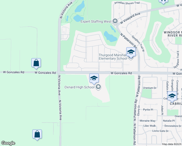 map of restaurants, bars, coffee shops, grocery stores, and more near West Gonzales Road in Oxnard